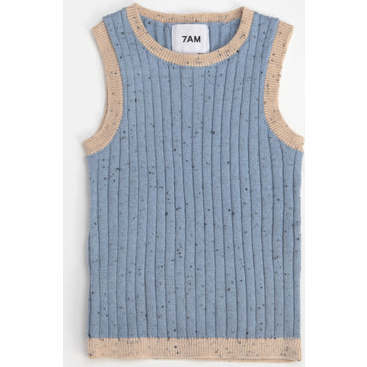 Baby Boys Hug Me Ribbed Contrast Trim Tank Top, Lake Blue
