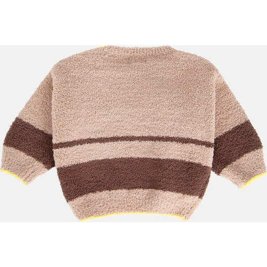 Baby Fuzzy Boxy Contrast Trim Sweater, Pecan & Choco - Sweaters - 3