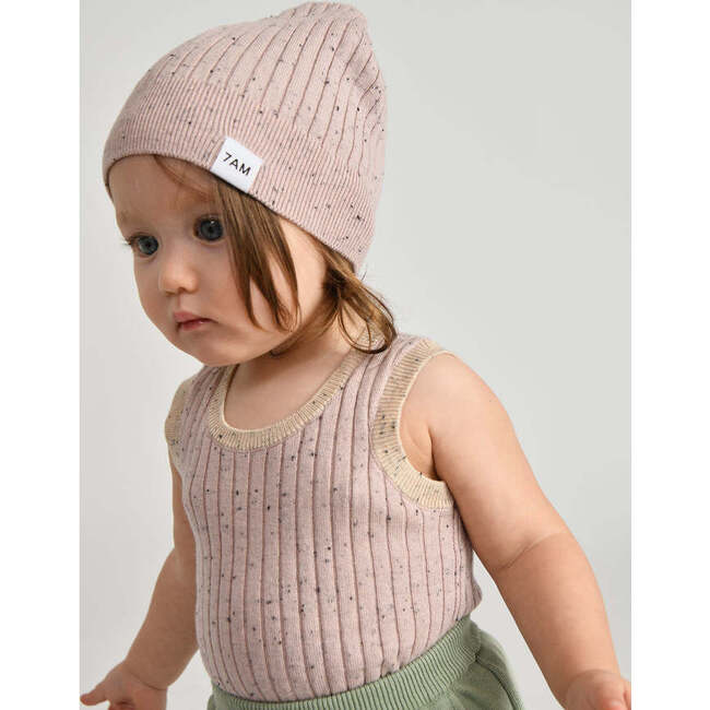 Baby Girls Hug Me Ribbed Contrast Trim Tank Top, Ash Rose - Shirts - 7