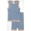 Baby Boys Hug Me Ribbed Contrast Trim Tank Top, Lake Blue - Shirts - 3