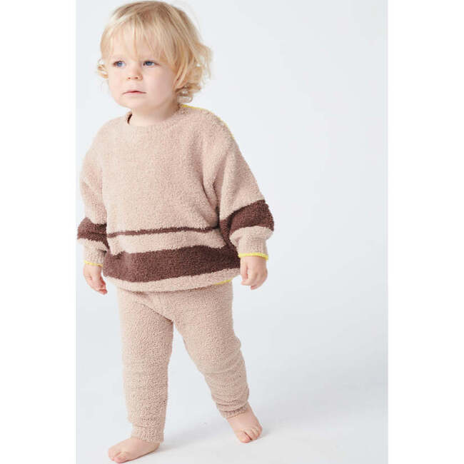 Baby Fuzzy Boxy Contrast Trim Sweater, Pecan & Choco - Sweaters - 5