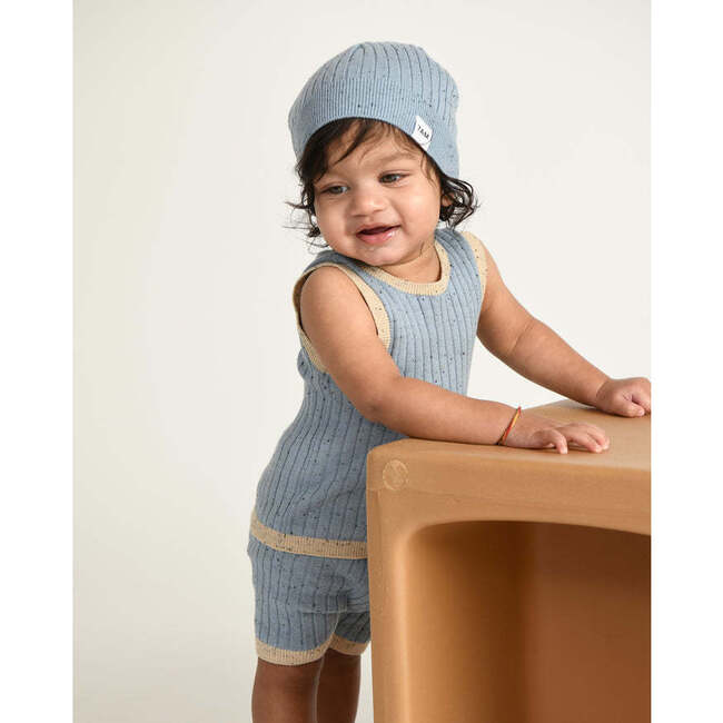 Baby Boys Hug Me Ribbed Contrast Trim Tank Top, Lake Blue - Shirts - 5