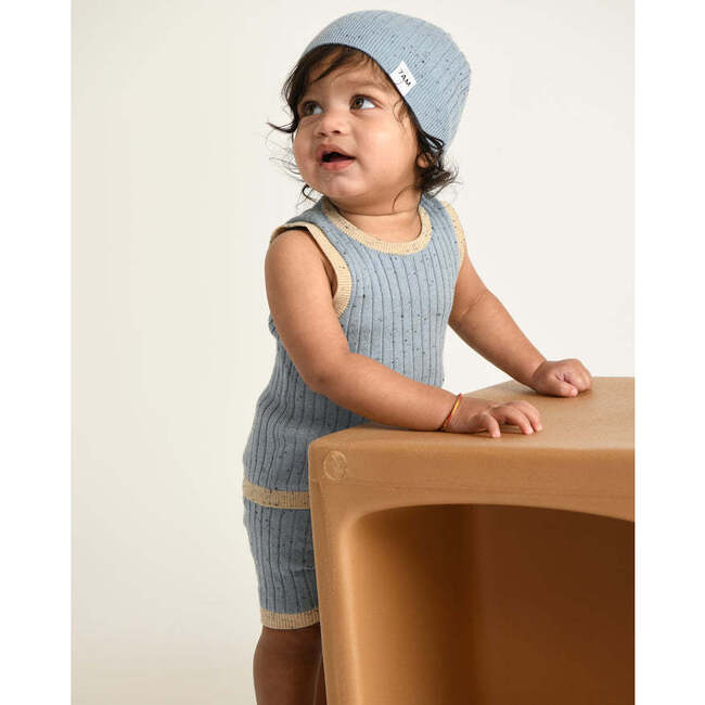 Baby Boys Hug Me Ribbed Contrast Trim Tank Top, Lake Blue - Shirts - 6