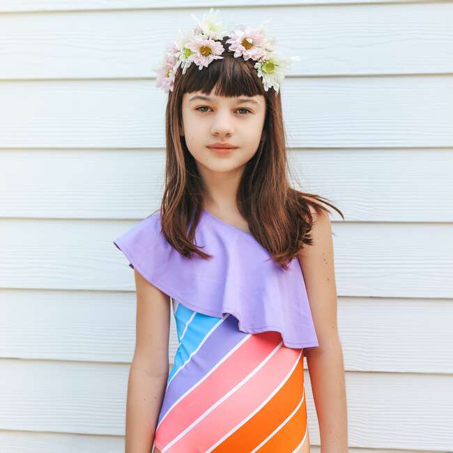 Ruffle One Shoulder, Garden State Rainbow - One Pieces - 3