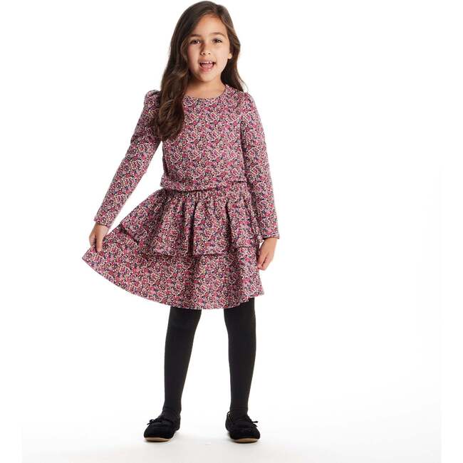 Kids Printed Ls Top & Tiered Skirt Set, Pink Floral - Mixed Apparel Set - 2