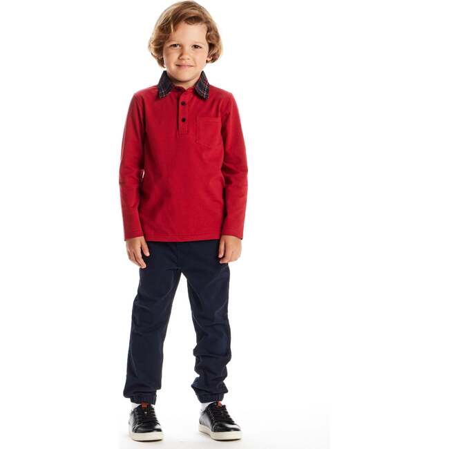 Kids Soft Polo & Twill Pull-On Pant Set, Red Holiday - Mixed Apparel Set - 2