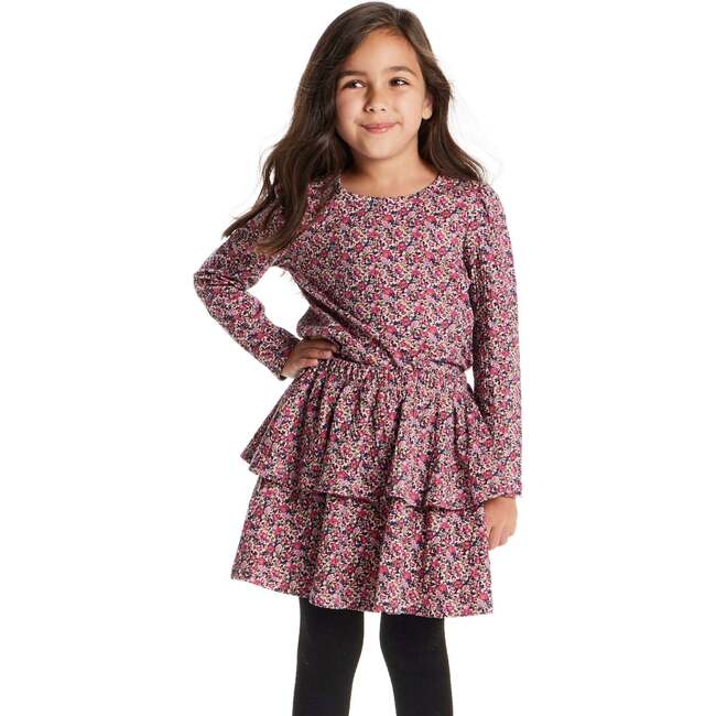 Kids Printed Ls Top & Tiered Skirt Set, Pink Floral - Mixed Apparel Set - 3