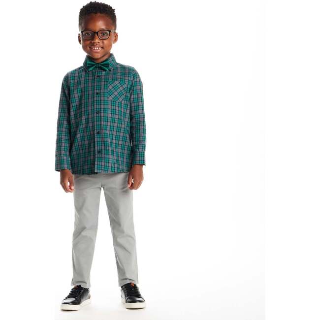 Kids Plaid Buttondown & Bowtie Set, Green Plaid - Mixed Apparel Set - 3