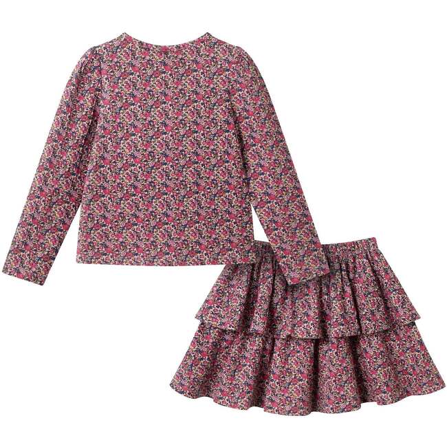 Kids Printed Ls Top & Tiered Skirt Set, Pink Floral - Mixed Apparel Set - 4