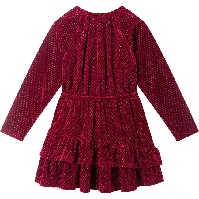 Kids Red Velvet Asymmetrical Tiered Dress, Checkered - Dresses - 4