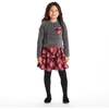 Kids Knit Top Plaid Skirt Dress, Grey & Pink Heart - Dresses - 2
