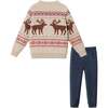 Kids Holiday Sweater & Twill Pant Set, Moose Motif - Mixed Apparel Set - 3