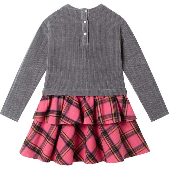 Kids Knit Top Plaid Skirt Dress, Grey & Pink Heart - Dresses - 4