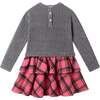 Kids Knit Top Plaid Skirt Dress, Grey & Pink Heart - Dresses - 4
