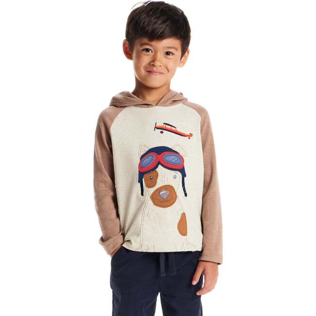 Kids Hooded Long Sleeve Tee, Beige Dog - T-Shirts - 2