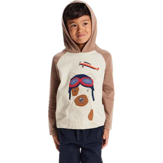 Kids Hooded Long Sleeve Tee, Beige Dog - T-Shirts - 3