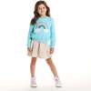 Kids Crewneck Ft Sweatshirt W/Knit Dress Set, Teal Rainbow - Dresses - 2