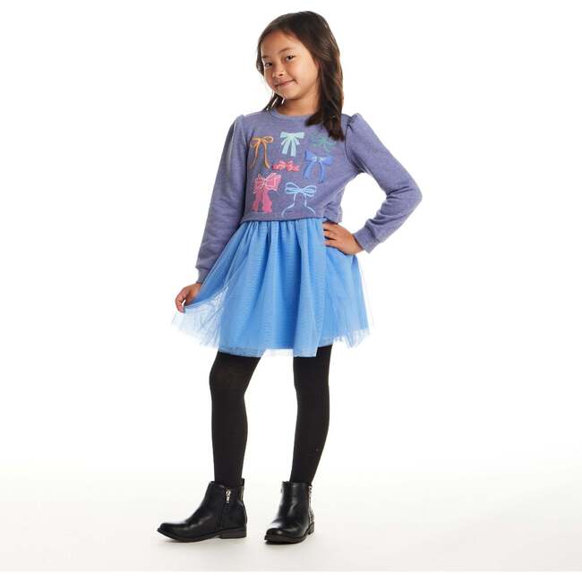 Kids Heather Sweatshirt Dress, Bow Collage - Dresses - 2