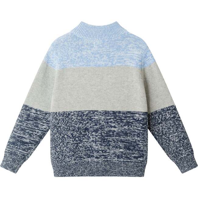 Kids Colorblocked Quarter Zip Sweater, L. Blue Stripe - Sweaters - 2