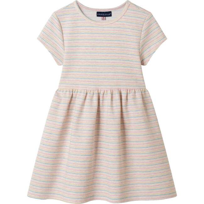 Kids Crewneck Ft Sweatshirt W/Knit Dress Set, Teal Rainbow - Dresses - 4