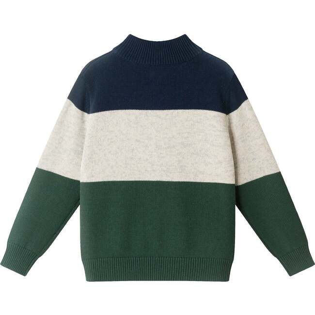 Kids Colorblocked Quarter Zip Sweater, Green Stripe - Sweaters - 3