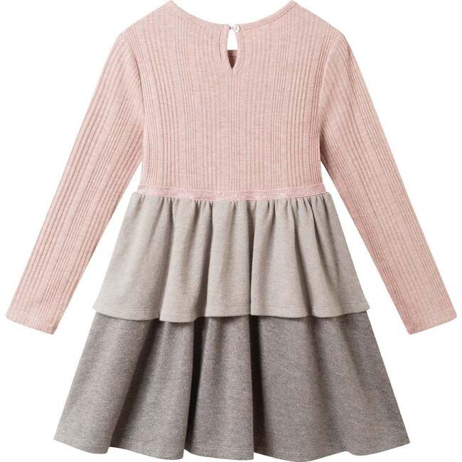 Kids Color Blocked Lurex Knit Tiered Dress, Pink Colorblock - Dresses - 3