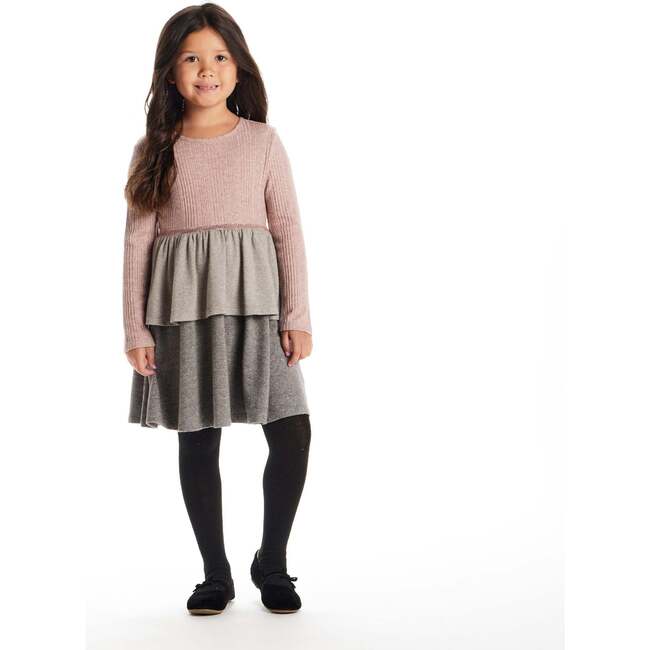 Kids Color Blocked Lurex Knit Tiered Dress, Pink Colorblock - Dresses - 4