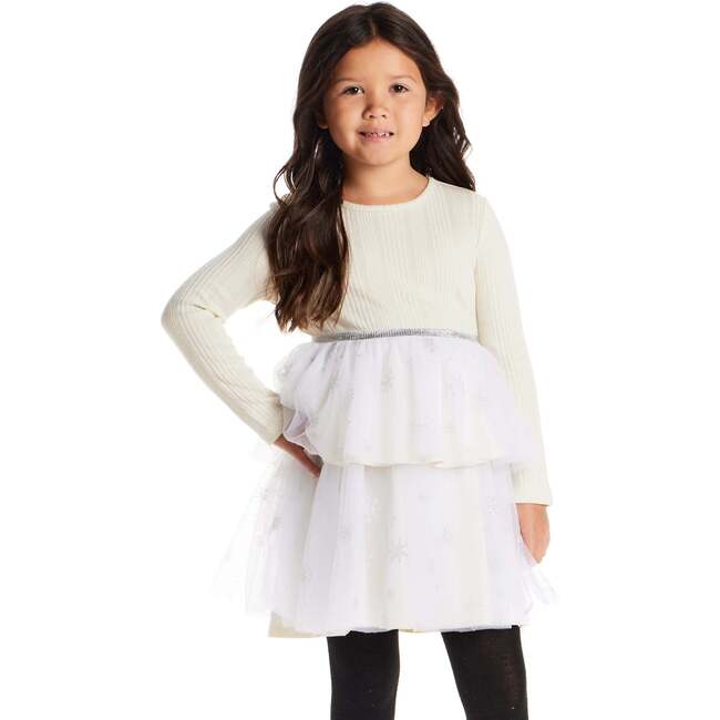 Kids Tulle Tiered Dress, White Snowflake - Dresses - 2