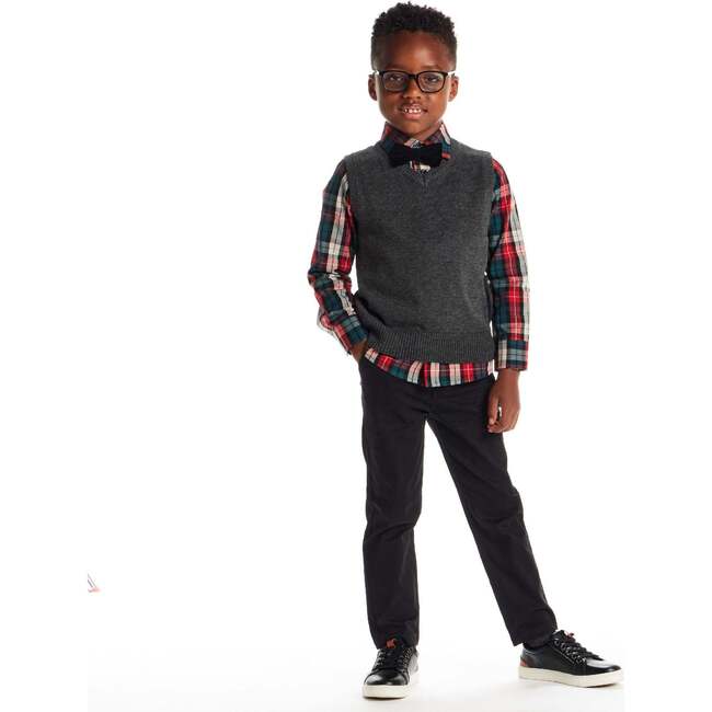 Kids 3-Piece Sweater Vest Set with Bowtie, Red Plaid - Mixed Apparel Set - 2
