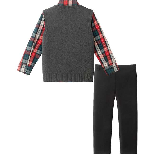 Kids 3-Piece Sweater Vest Set with Bowtie, Red Plaid - Mixed Apparel Set - 3