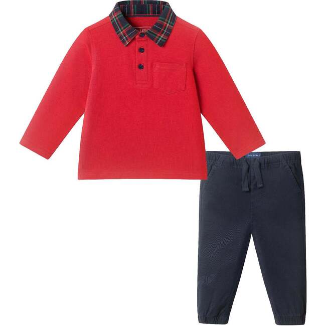 Infant Soft Polo & Jogger Set, Red Holiday