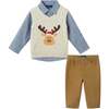 Infant Buttondown & Pants Set, Beige Reindeer - Mixed Apparel Set - 1 - thumbnail