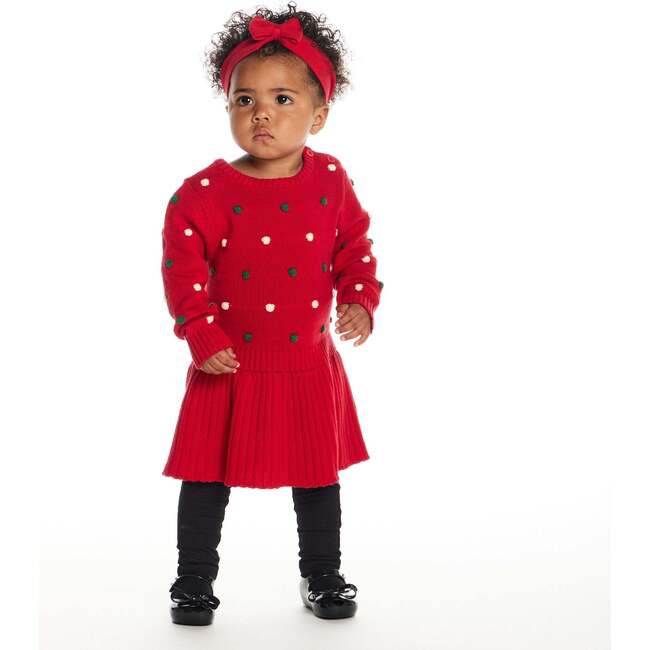 Infant Bubble Sweater Rib Knit Twofer Dress & Headband, Red Bubble - Dresses - 2