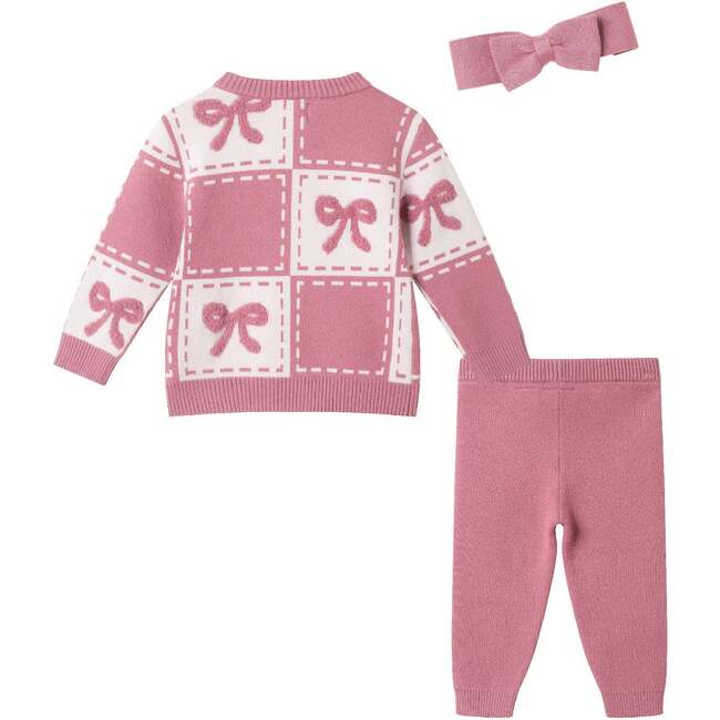 Infant Chenille Sweater Set with Headband| Pink Bows - Mixed Apparel Set - 3