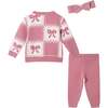 Infant Chenille Sweater Set with Headband| Pink Bows - Mixed Apparel Set - 3