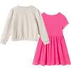 Girls Ballerina Sweatshirt & Ribbed Dress Set, Pink - Dresses - 4
