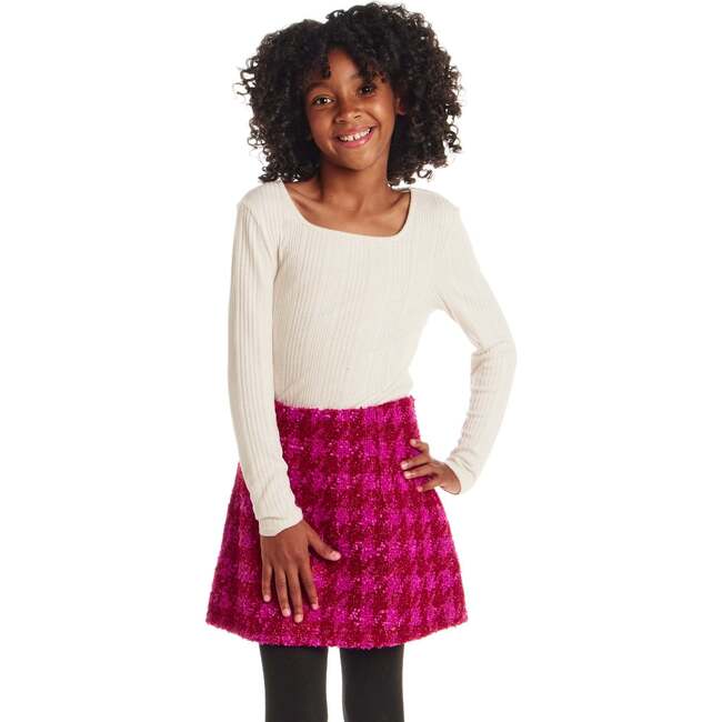 Big Kids Rib Jersey  Tee & Tweed Skirt Set, Ivory - Mixed Apparel Set - 2