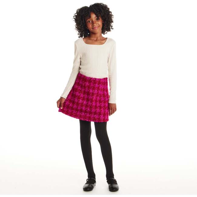Big Kids Rib Jersey  Tee & Tweed Skirt Set, Ivory - Mixed Apparel Set - 3