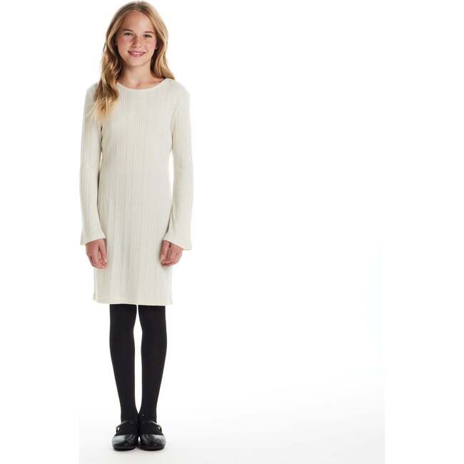 Big Kids Lurex Bell Sleeve Dress, Cream - Dresses - 4