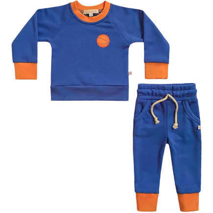 New York Basketball Crewneck Terry Jogger Pant Sweatsuit, Royal Blue