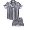 Women's Silk Short Set, Navy Bengal Stripe - Pajamas - 1 - thumbnail