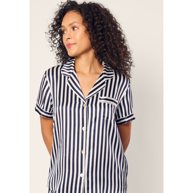 Women's Silk Short Set, Navy Bengal Stripe - Pajamas - 5