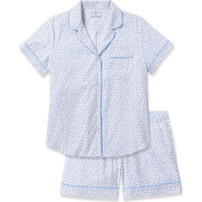Women's Short Sleeve Short Set, Blue Hearts - Pajamas - 1