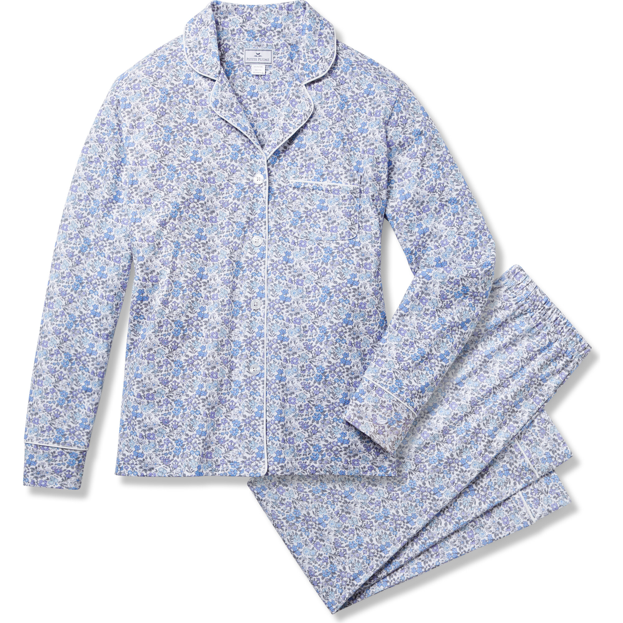 Women's Pima Cotton Pajama Set, Fleur d'Azur - Pajamas - 1