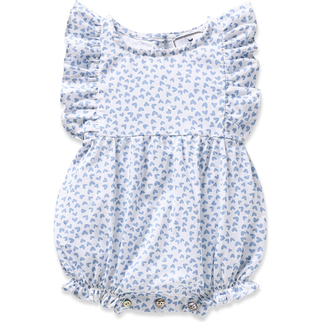 Infant's Ruffled Romper, Blue Hearts - Rompers - 1