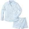 Petite Plume x Masionette Key To My Heart Embroidery Women's PJ Short Set, Light Blue Gingham - Pajamas - 1 - thumbnail