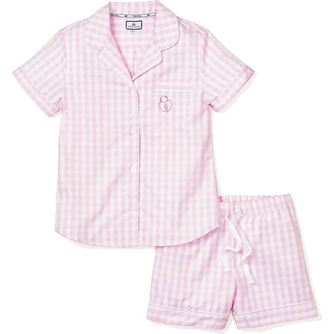 Petite Plume x Masionette Key To My Heart Embroidery Women's PJ Short Set, Pink Gingham - Pajamas - 1