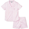 Petite Plume x Masionette Key To My Heart Embroidery Women's PJ Short Set, Pink Gingham - Pajamas - 1 - thumbnail
