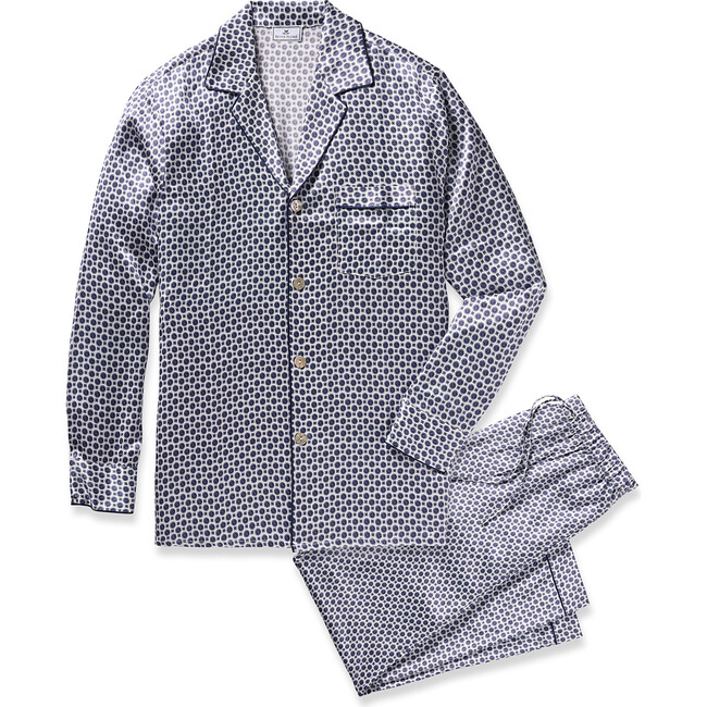 Men's Silk Pajama Set, Navy Foulard - Pajamas - 1