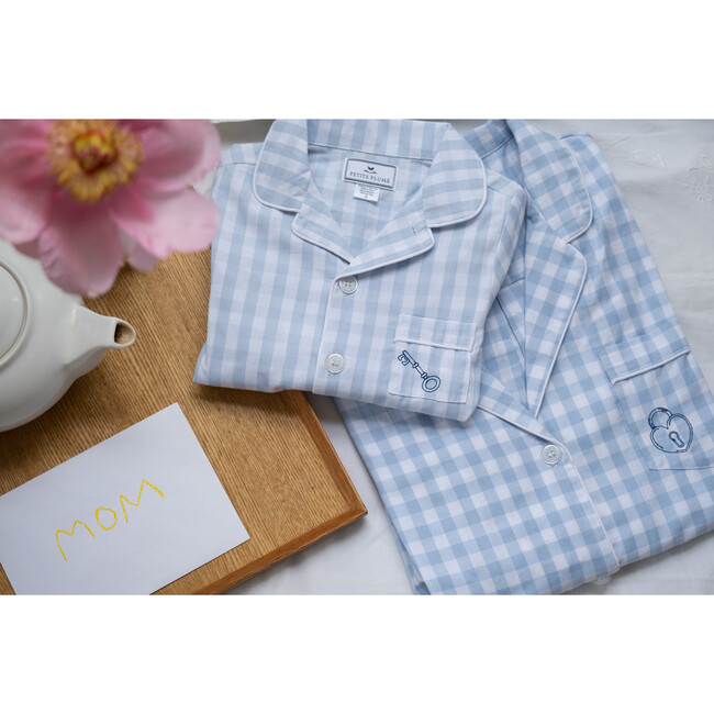 Petite Plume x Masionette Key To My Heart Embroidery Women's PJ Short Set, Light Blue Gingham - Pajamas - 2